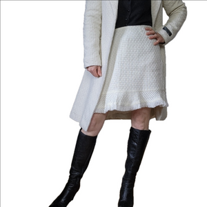 Fringe Mini skirt Tweed off white color Fringed Zipper CACHE